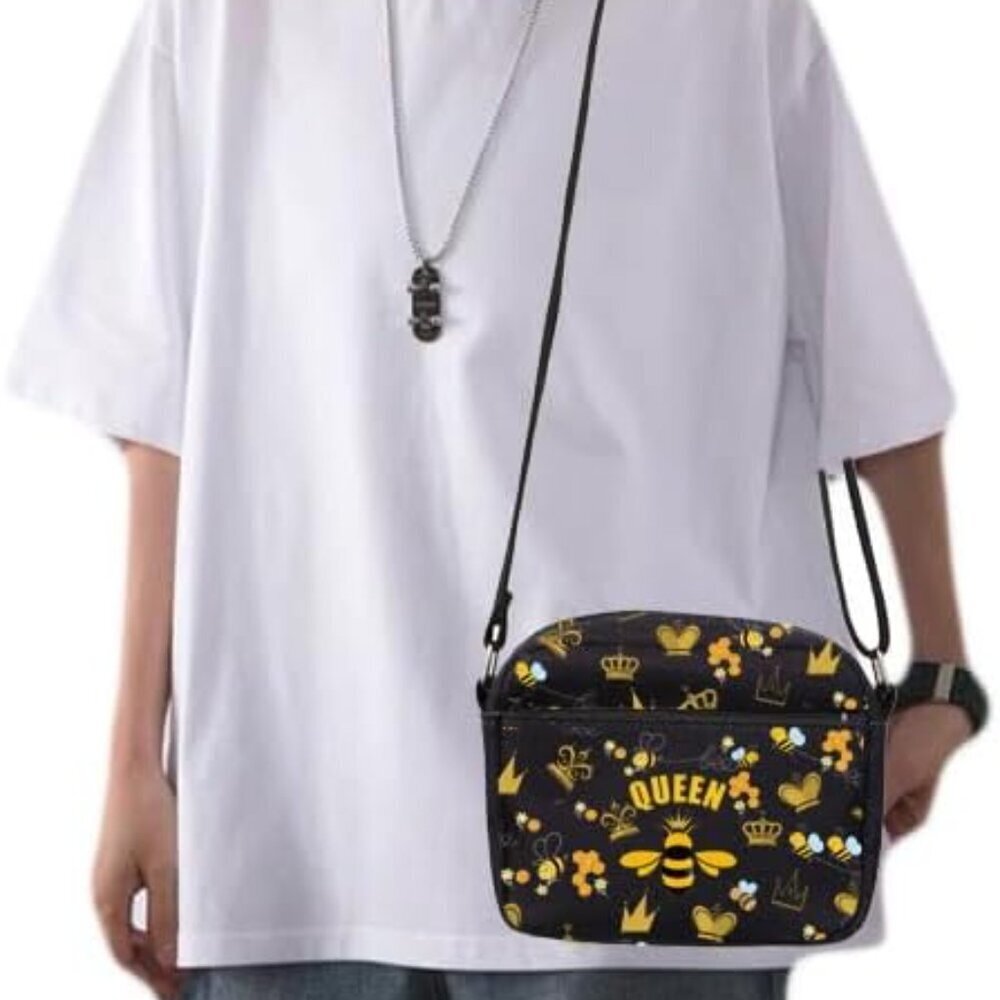 Queen Bee Canvas Crossbody Bag Small Zipper Purse for Women or Men - Picture 7 of 7